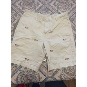 Vineyard Vines Mens 32 Club Short Khaki American Flag Whale Embroidered Cotton